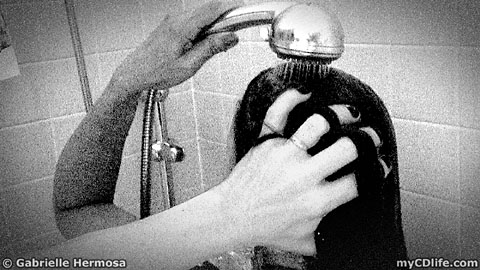 washing wife's hair